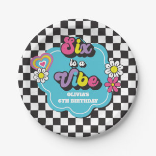 Neon 90s Retro Six viert zesde verjaardag Papieren Bordje