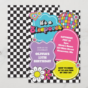 Neon 90s Retro Slaapfeest Verjaardag Kaart