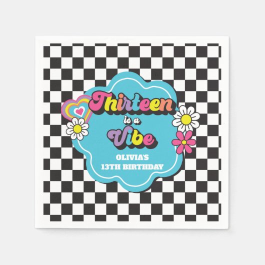 Neon 90s Retro Thirteen is een vibe 13e verjaardag Servet (Voorkant)