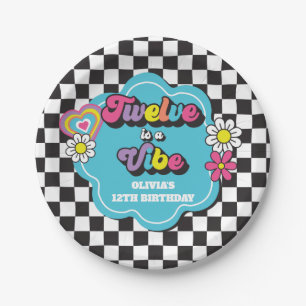 Neon 90s Retro Twelve is a Vibe 12e Verjaardag Papieren Bordje