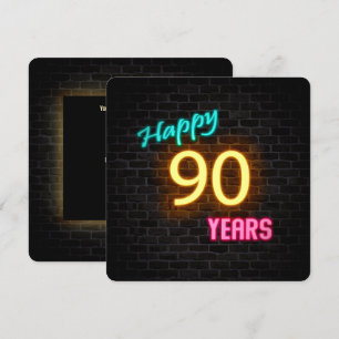 Neon 90th Birthday Sign glanzend op baksteen Kaart