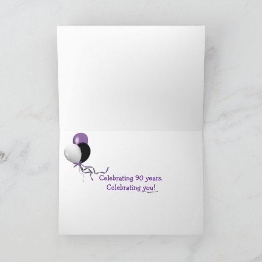 neon 90th verjaardagsbord en ballon in vuurwerk kaart (Binnen)