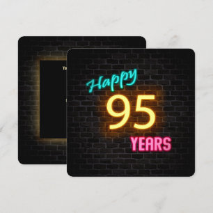 Neon 95th Birthday Sign glanzend op baksteen Kaart