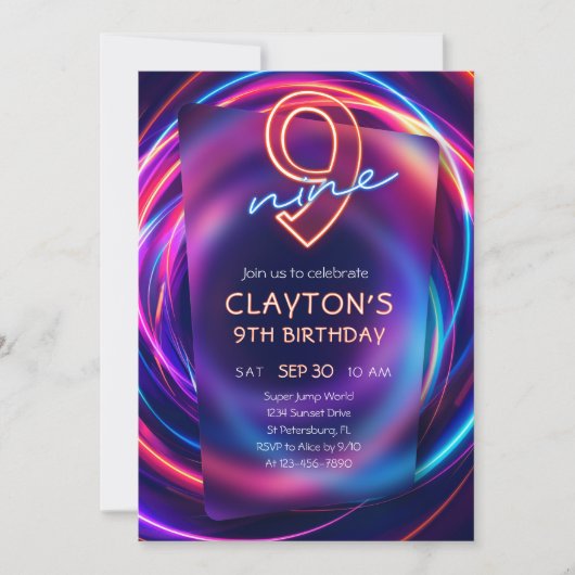 Neon 9e anniversaire Invitation (Devant)