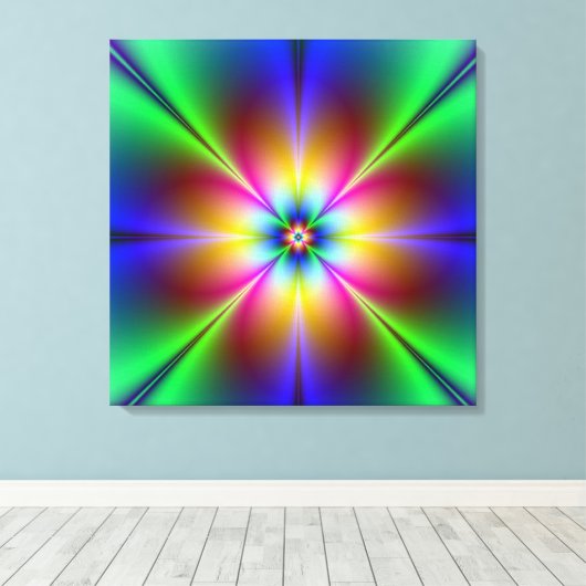 Neon Abstract Daisy Wrapped Canvas afdrukken (Insitu (Houten vloer))