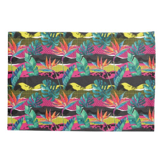 Neon Abstract tropisch textuur patroon Kussensloop (Achterkant-Links)