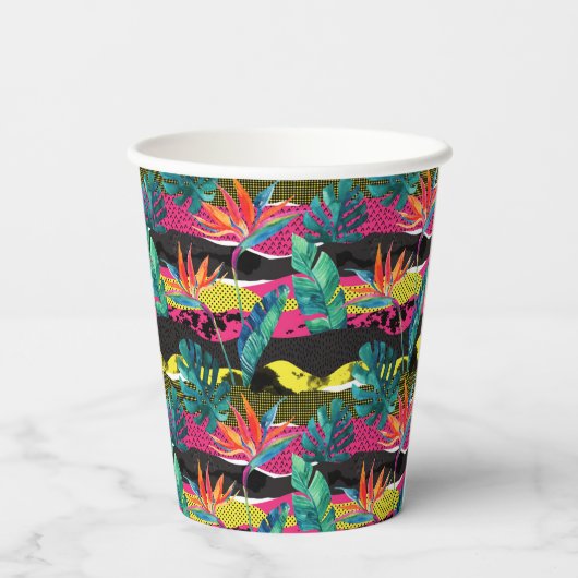 Neon Abstract tropisch textuur patroon Papieren Bekers (Achterkant)