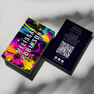 Neon Abstracte Kleuren Verfspatten Zwart & Wit Visitekaartje