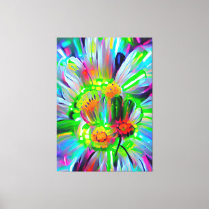Neon Abstracte madeliefjes met levendige kleuren Canvas Afdruk