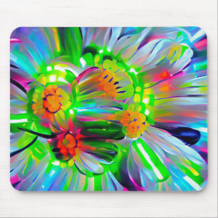 Neon Abstracte madeliefjes met levendige kleuren Muismat