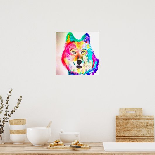 Neon abstracte wolf poster (Keuken)