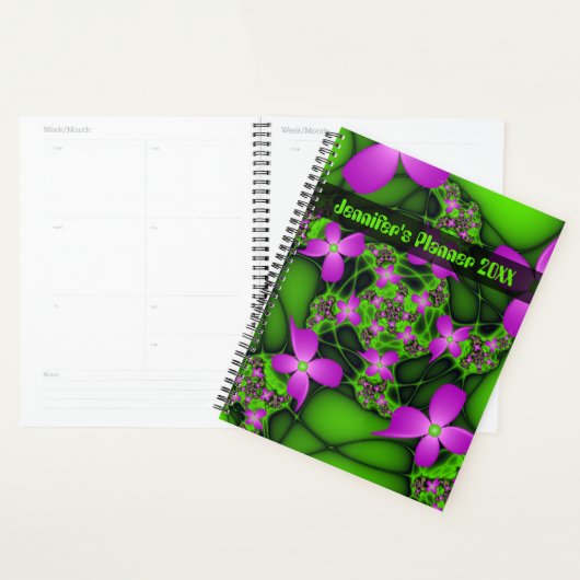 Neon Abstrait moderne rose vert Art Fleurs Nom (Devant avec enveloppe)