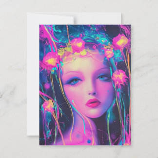 Neon Alien Goddess Briefkaart