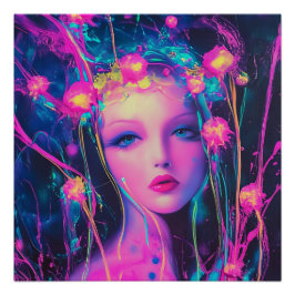 Neon Alien Goddess Perfect Poster