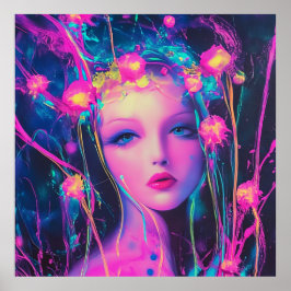 Neon Alien Goddess Poster