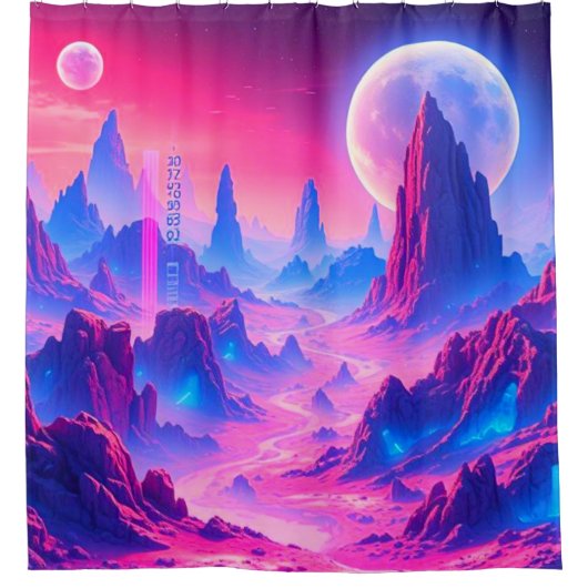 Neon Alien Planet Douche rideau | Sci-Fi Cosmic B (Devant)