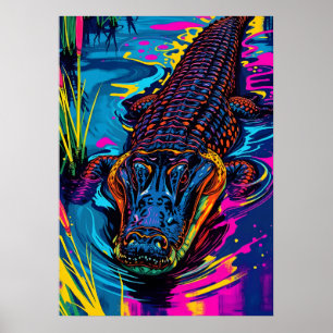 Neon Alligator Moeras Kunst Poster