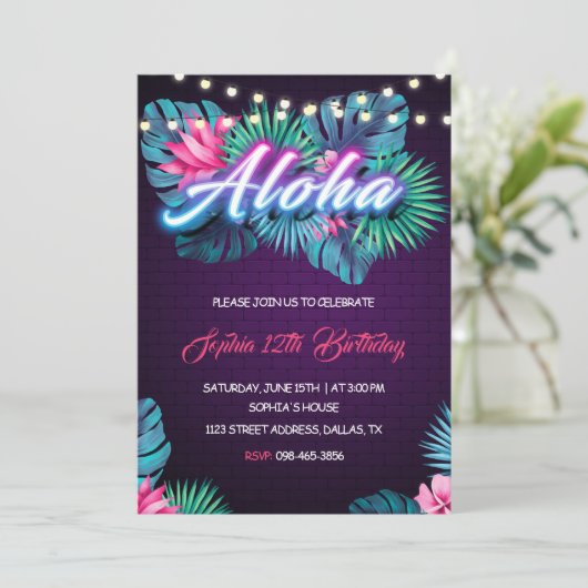 Neon Aloha Invitation Anniversaire (Debout devant)