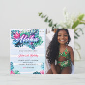 Neon Aloha Tropical Birthday Invitation Kaart (Staand voorkant)