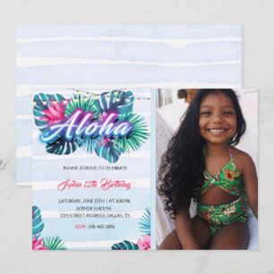 Neon Aloha Tropical Birthday Invitation Kaart