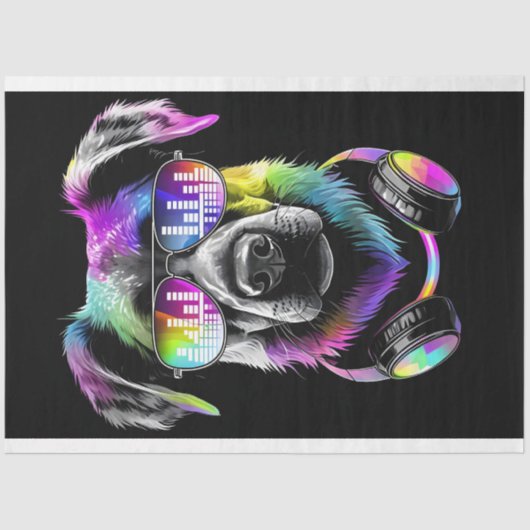 Neon Alsation met hoofdtelefoon Tissue Paper Tissuepapier (Voorkant)