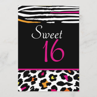 Neon Animal Print Sweet 16 Uitnodiging 2