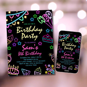 Neon Anniversaire Invitation Filles Neon Glow Part