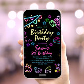 Neon Anniversaire Invitation Filles Neon Glow Part