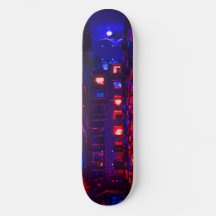 Neon Apartment Building Skateboard Deck