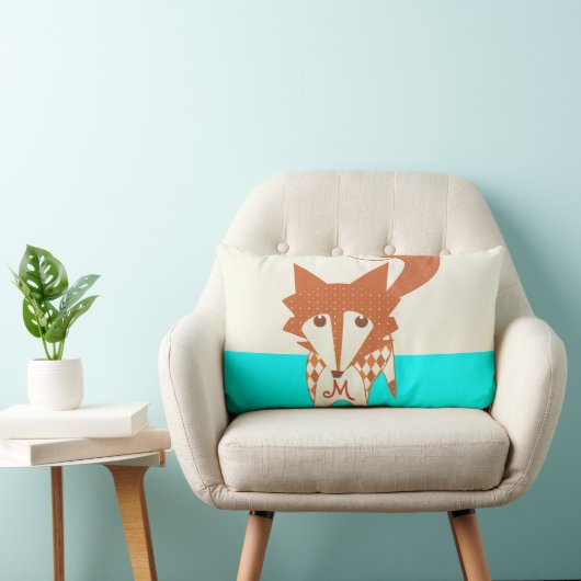 Neon Aqua Monogram Stylisé Fox Coussin (Chaise)