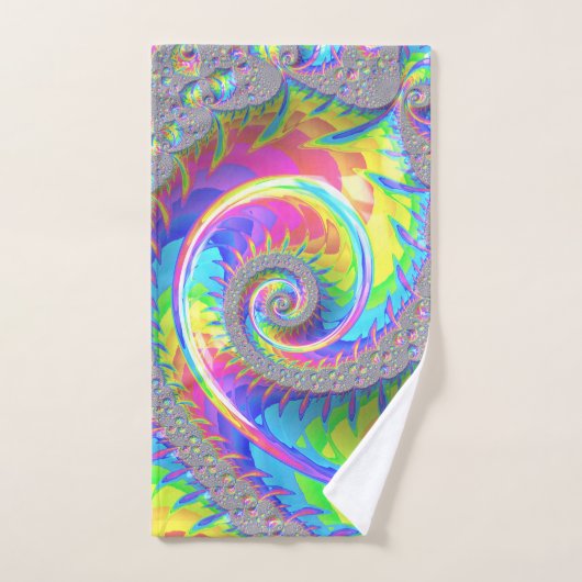 Neon Arc-en-ciel Spiral Fractal Art numérique Abst (Serviette à main)