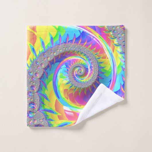 Neon Arc-en-ciel Spiral Fractal Art numérique Abst (Gant de toilette)