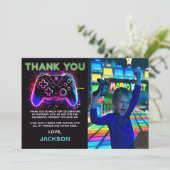 Neon Arcade Jeu Anniversaire Photo Carte de remerc (Debout devant)