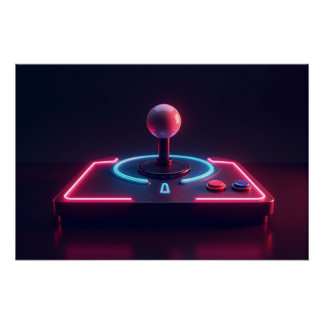 Neon Arcade Joystick Perfect Poster