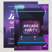 Neon Arcade Party Verjaardag Kaart (Voorkant / Achterkant)