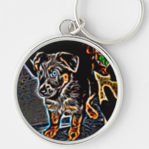 Neon Art German Shepherd Puppy Sleutelhanger