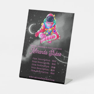 Neon Astronaut Outer Space Roze Tarot prijslijst Reclamebord Met Voetstuk