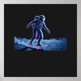 Neon astronaut skateboarden op de maan poster