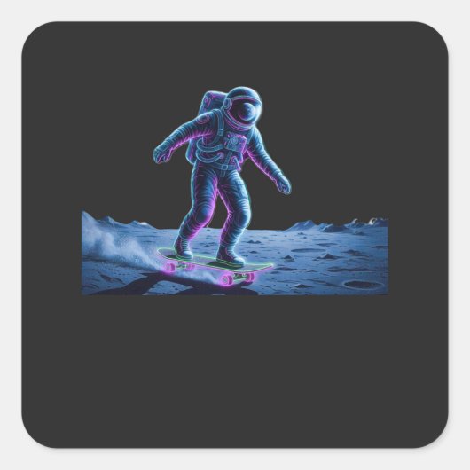 Neon Astronaut Skateboarding on the Moon Vierkante Sticker (Voorkant)