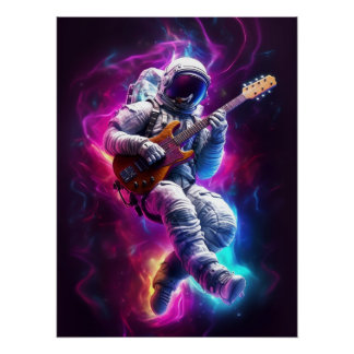 Neon Astronaut speelt gitaar in Galaxy Perfect Poster