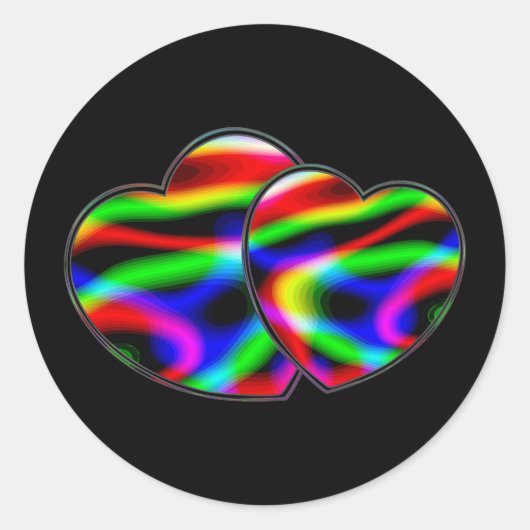 Neon Aurora Hearts Ronde Sticker (Voorkant)