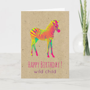 Neon Baby Zebra Psychedelic Funky Retro Verjaardag Kaart