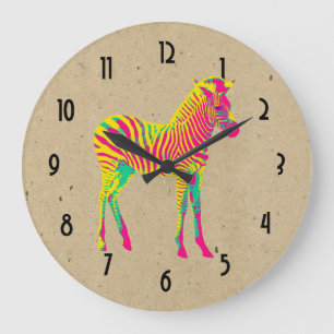 Neon Baby Zebra Psychedelic Pink Yellow & Green Grote Klok