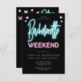 Neon Bachelorette Weekend Invitation Itinerary Kaart