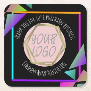 Neon Bar Restaurant Business Logo Vierkante Kartonnen Onderzetter