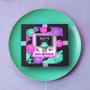 Neon Basketbal Sneakers & Paint Splatter Verjaarda Vierkante Sticker