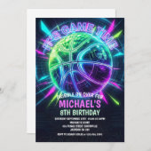 Neon Basketball Birthday Invitation (Devant / Derrière)