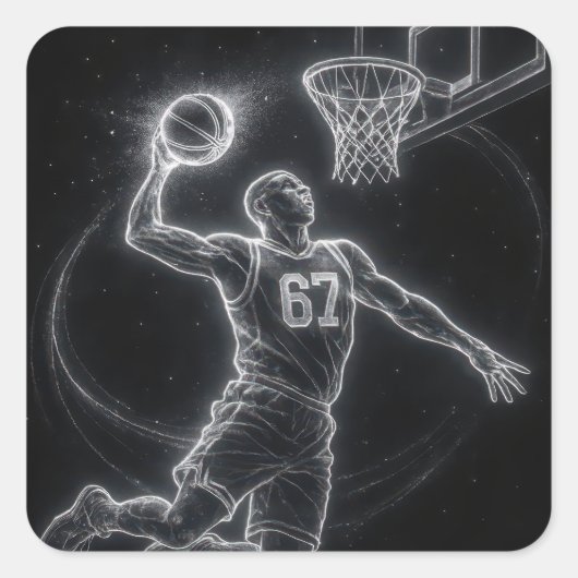 Neon Basketball Player Number 67 Vierkante Sticker (Voorkant)