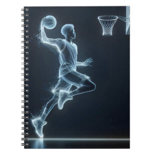 Neon basketbalspeler met lichte paden notitieboek