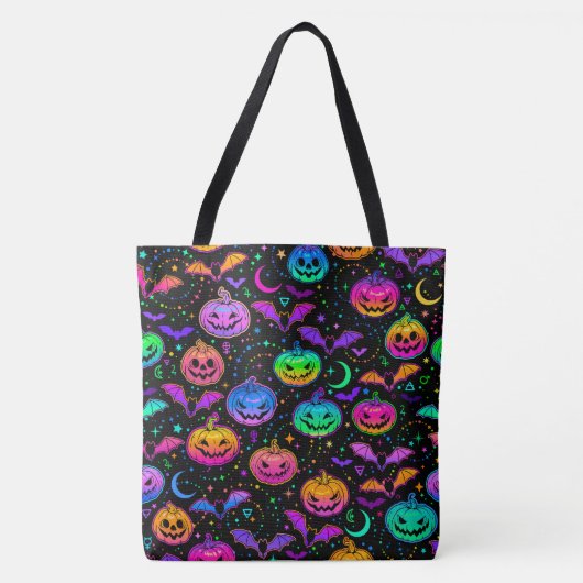 Neon Bats Pumpkins en Jack-o-Lantern Draagtas (Voorkant)